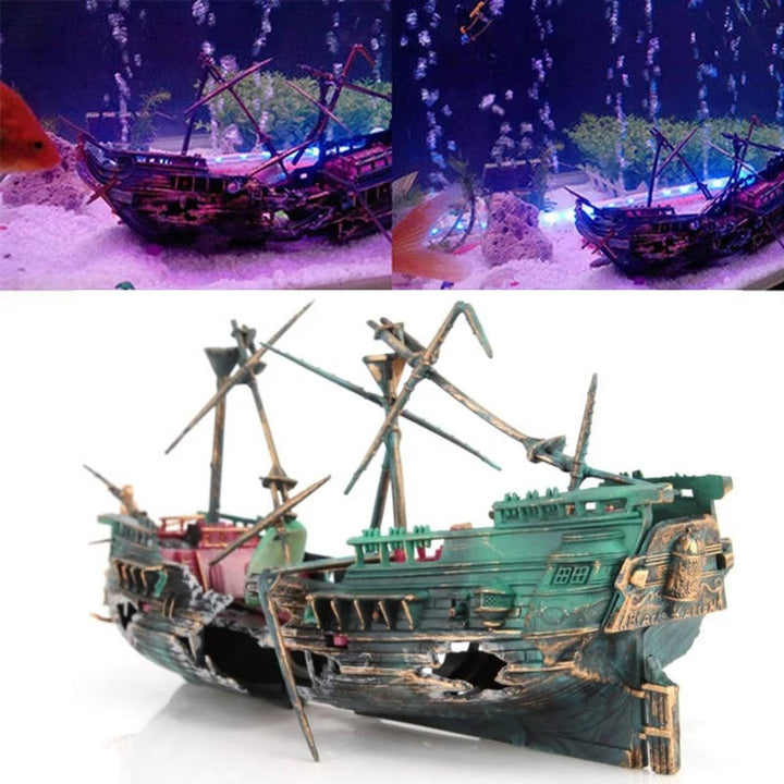 Aquarium Decoration | Sunken Boat | Realistic Underwater Scene | Fish-Friendly 0