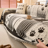 Cartoon Paw Print Chenille Anti-Scratch Throw Anti-Slip Couch Cover