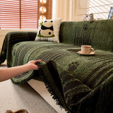 Cartoon Paw Print Chenille Anti-Scratch Throw Anti-Slip Couch Cover