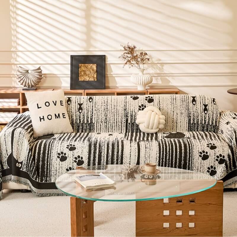 Cartoon Paw Print Chenille Anti-Scratch Throw Anti-Slip Couch Cover
