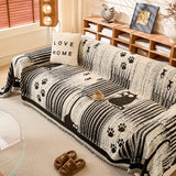 Cartoon Paw Print Chenille Anti-Scratch Throw Anti-Slip Couch Cover