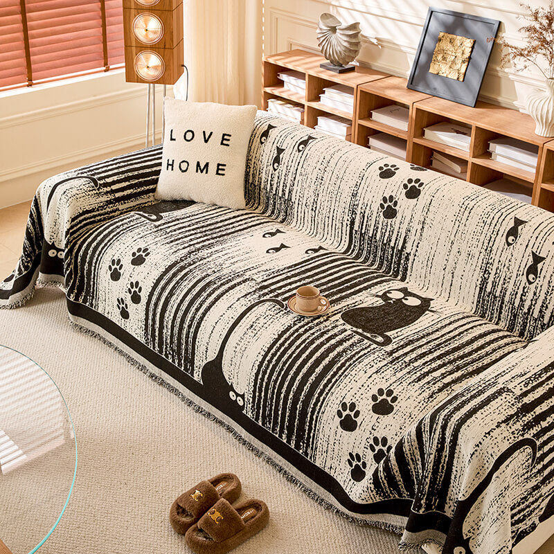 Cartoon Paw Print Chenille Anti-Scratch Throw Anti-Slip Couch Cover