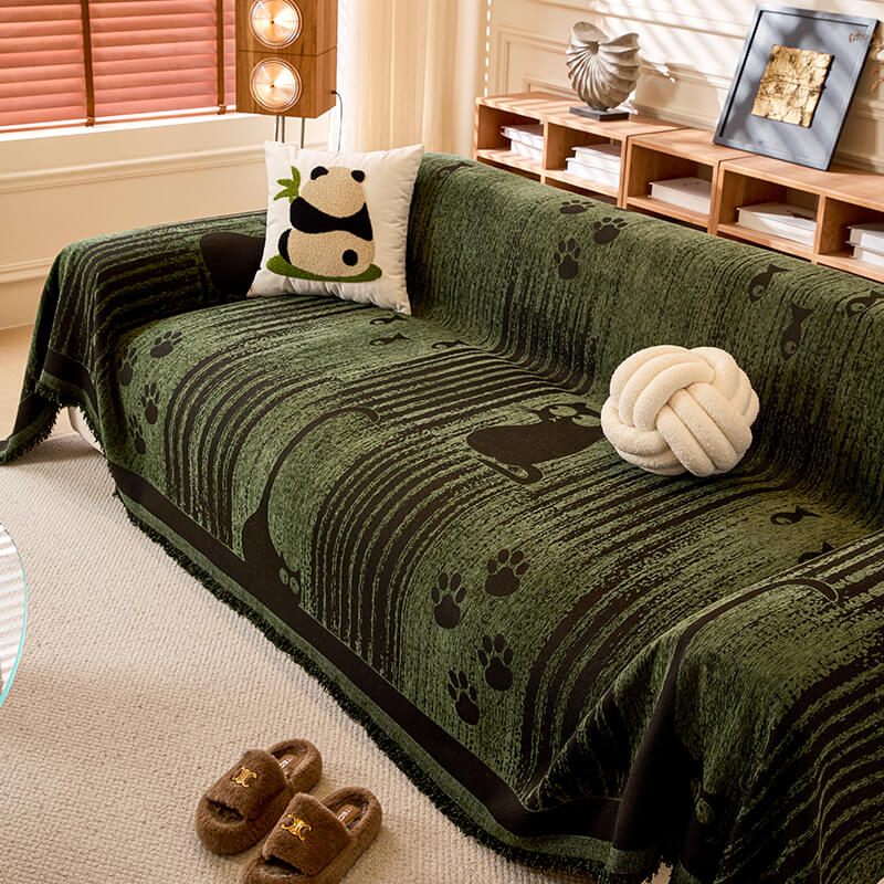 Cartoon Paw Print Chenille Anti-Scratch Throw Anti-Slip Couch Cover