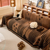 Cartoon Paw Print Chenille Anti-Scratch Throw Anti-Slip Couch Cover