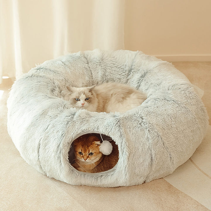 Cat Bed | Plush 2-in-1 Tunnel & Bed | Cozy Interactive Design for Cats 0