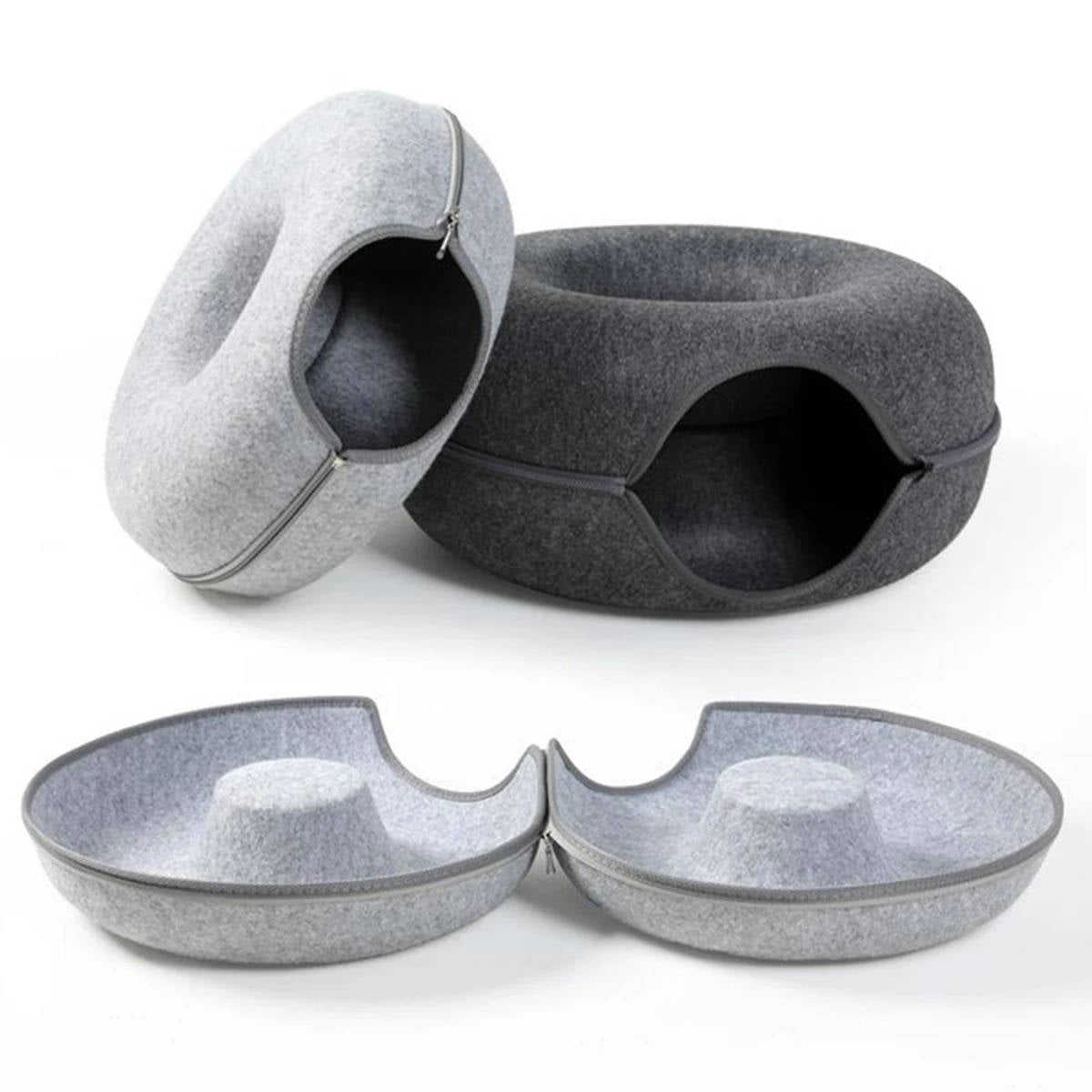 Cat's Cozy Felt Donut Bed | Scratch-Resistant Multi-Cat Hideaway 3