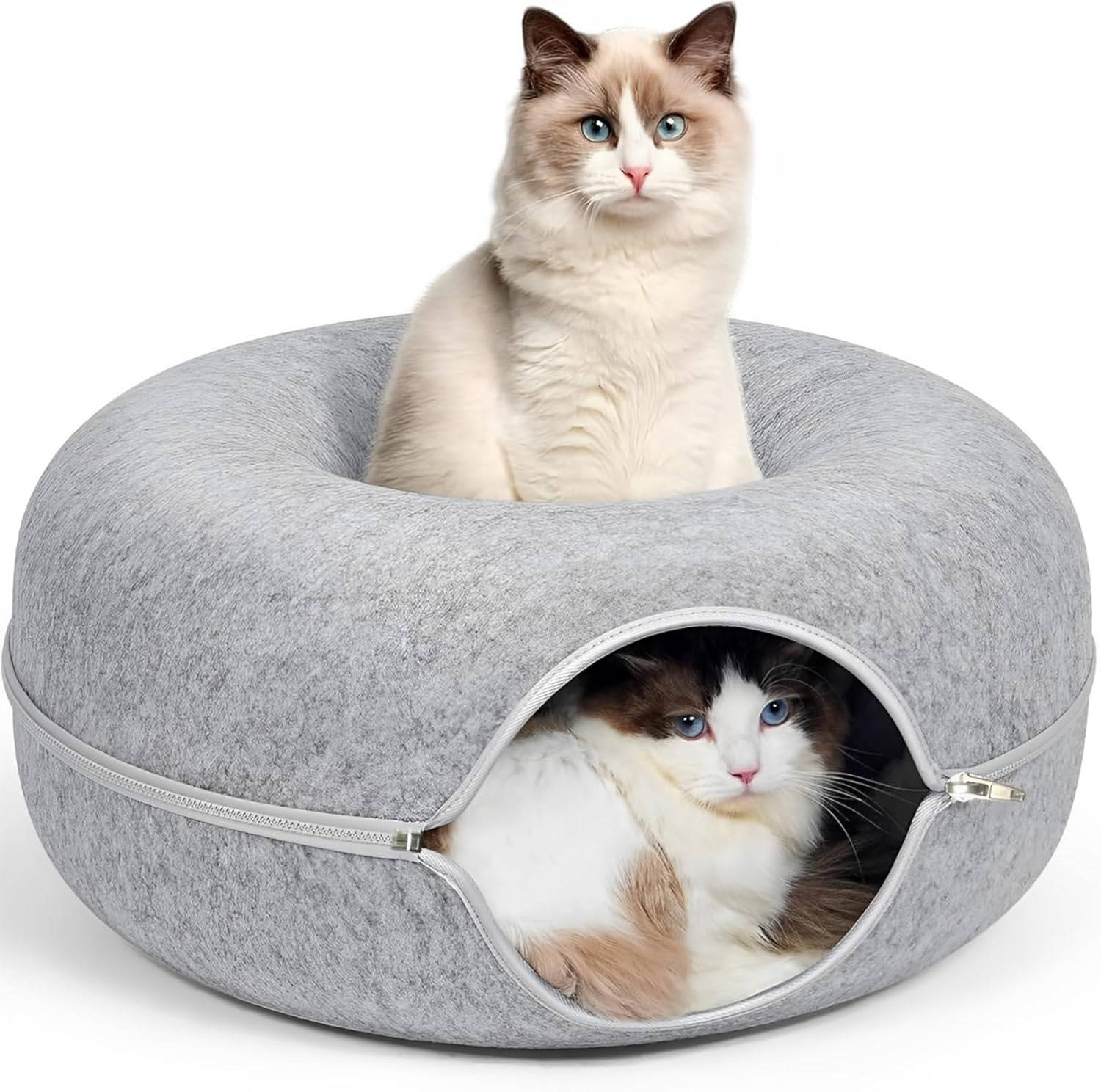 Cat's Cozy Felt Donut Bed | Scratch-Resistant Multi-Cat Hideaway 4
