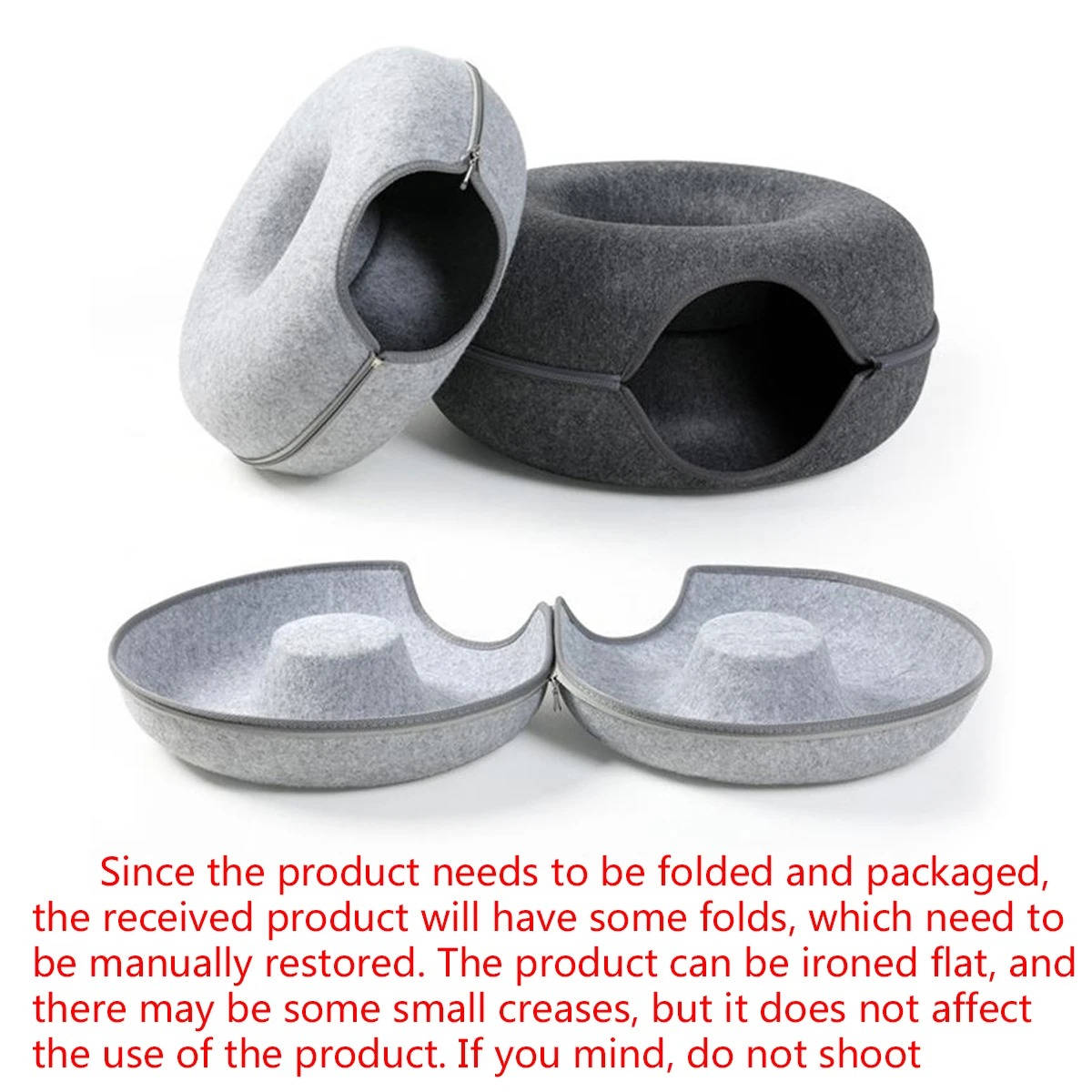 Cat's Cozy Felt Donut Bed | Scratch-Resistant Multi-Cat Hideaway 8