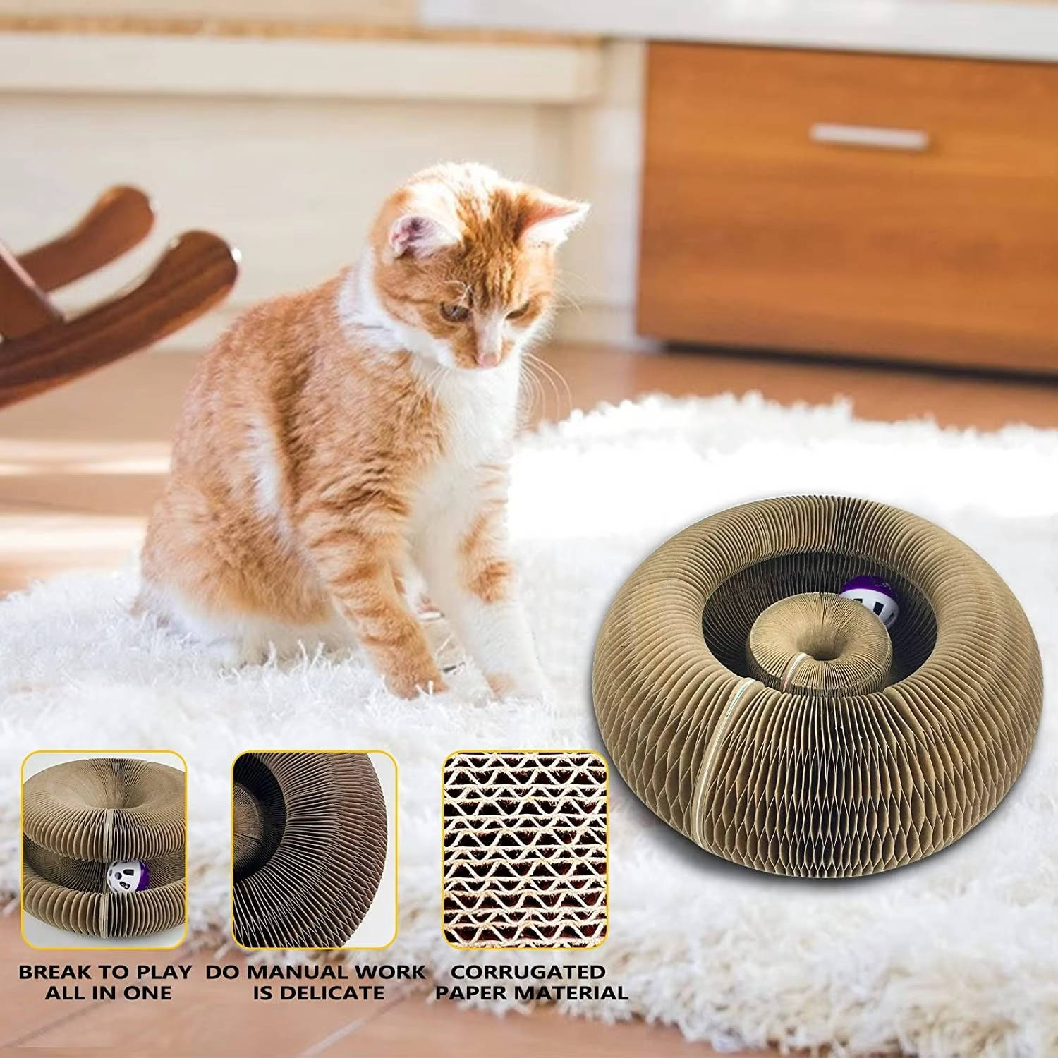 Cat's Eco-Friendly Cardboard Scratcher | Interactive Ball Track Design 2