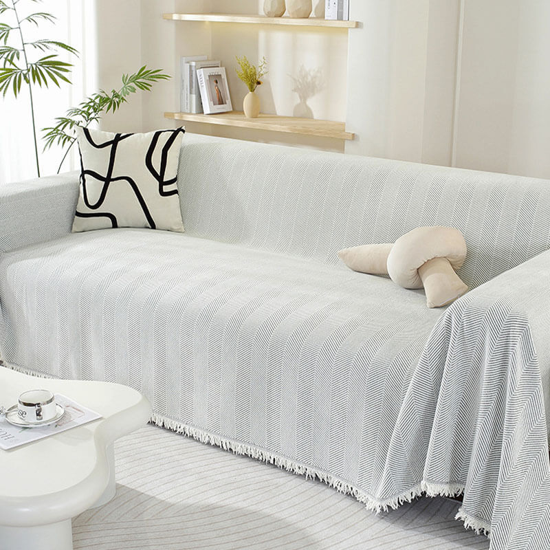 Chenille Blanket Herringbone Tassel All-Season Couch Cover
