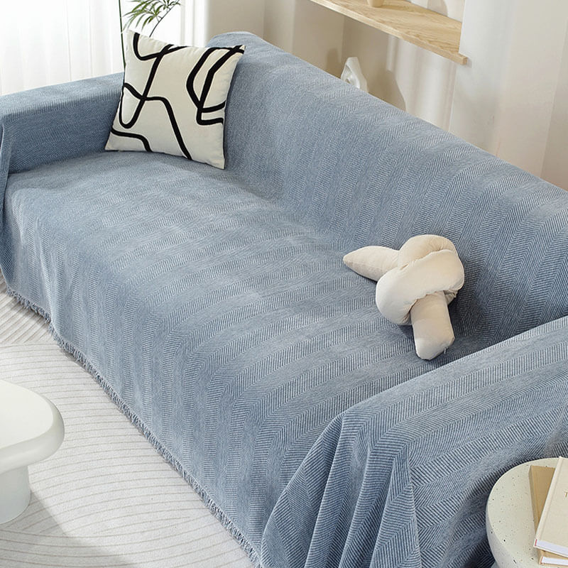 Chenille Blanket Herringbone Tassel All-Season Couch Cover