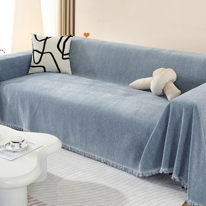 Chenille Blanket Herringbone Tassel All-Season Couch Cover