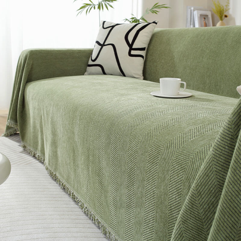 Chenille Blanket Herringbone Tassel All-Season Couch Cover