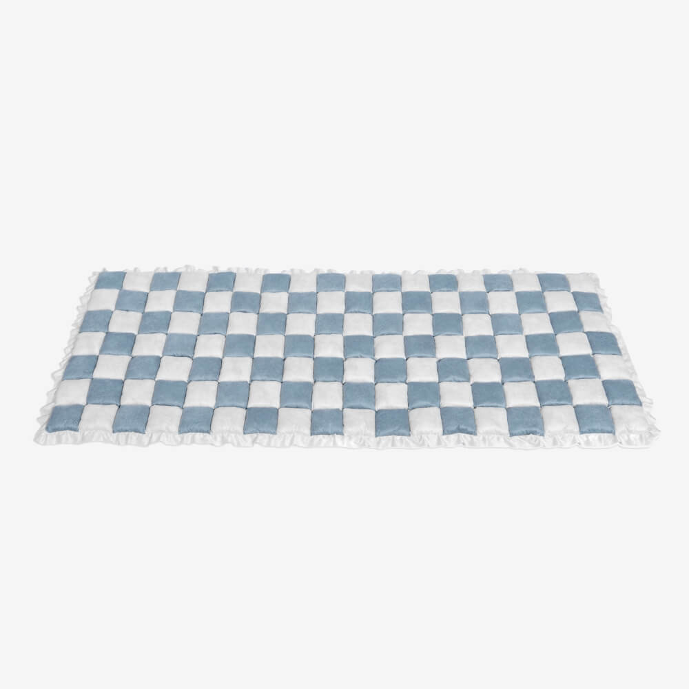 Cream-colored Large Plaid Square Fuzzy Pet Dog Mat Bed Comfy Couch Cover