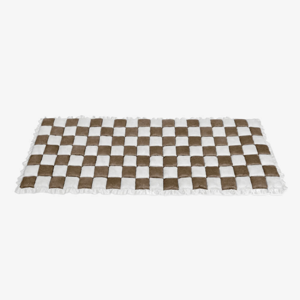 Cream-colored Large Plaid Square Fuzzy Pet Dog Mat Bed Comfy Couch Cover
