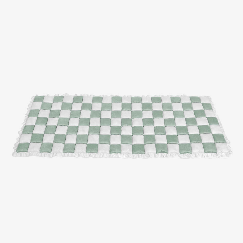 Cream-colored Large Plaid Square Fuzzy Pet Dog Mat Bed Comfy Couch Cover