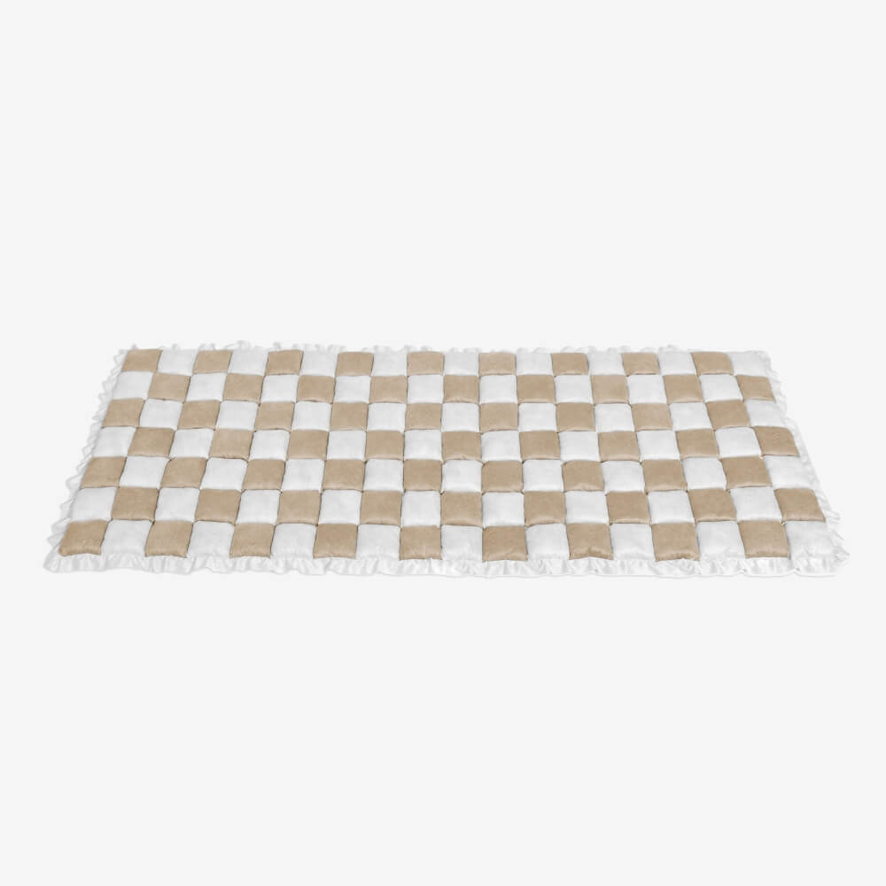 Cream-colored Large Plaid Square Fuzzy Pet Dog Mat Bed Comfy Couch Cover