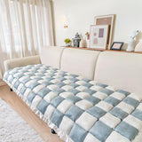 Cream-colored Large Plaid Square Fuzzy Pet Dog Mat Bed Comfy Couch Cover