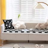 Cream-colored Large Plaid Square Fuzzy Pet Dog Mat Bed Comfy Couch Cover