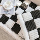 Cream-colored Large Plaid Square Fuzzy Pet Dog Mat Bed Comfy Couch Cover