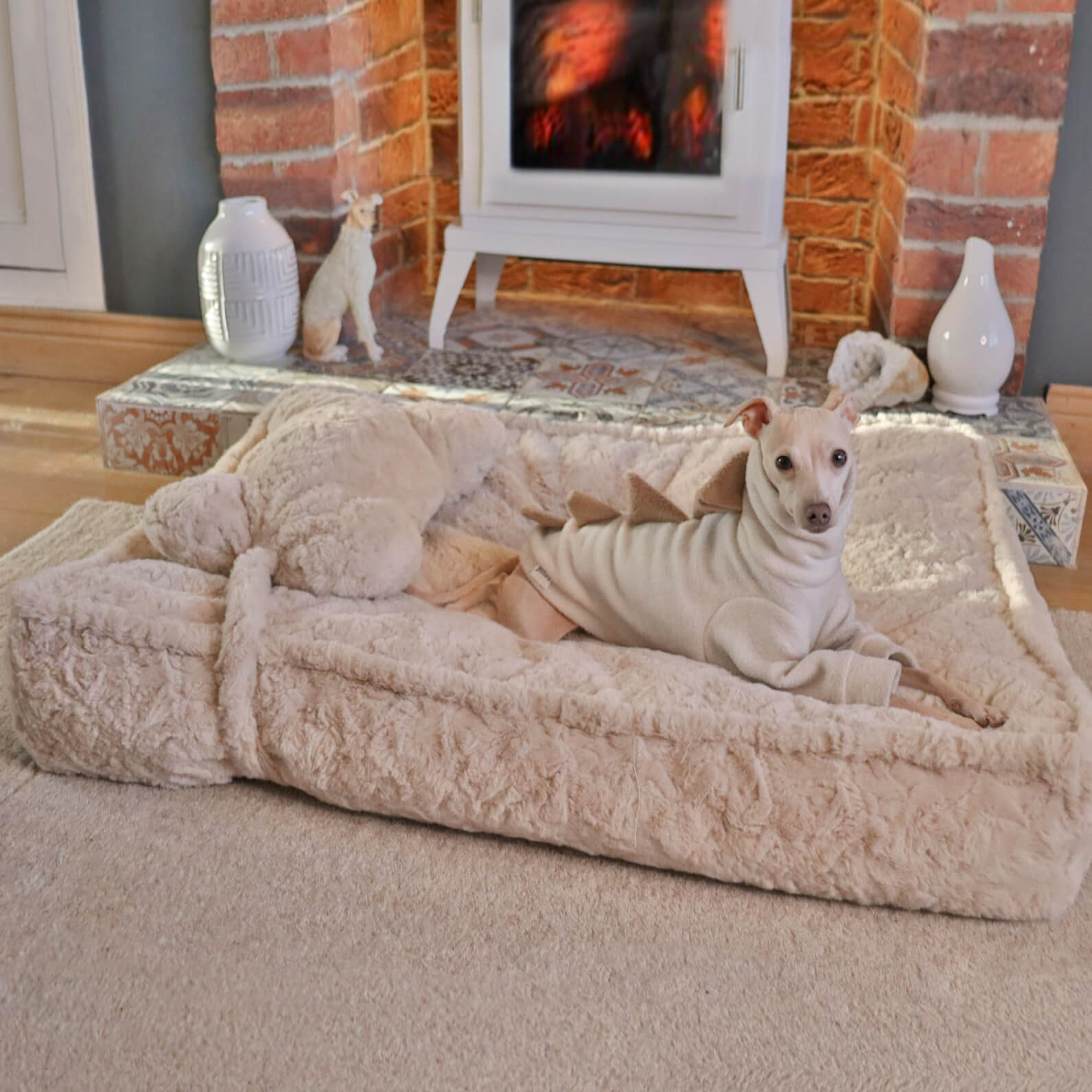 Dog Bed | Fluffy Synthetic Wool Calming Bed | Soft Cloud Shape Design | Cozy and Supportive 0
