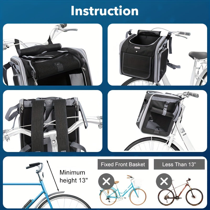 Dog Bicycle Basket Front | Expandable Lightweight Carrier for Small Pets 2