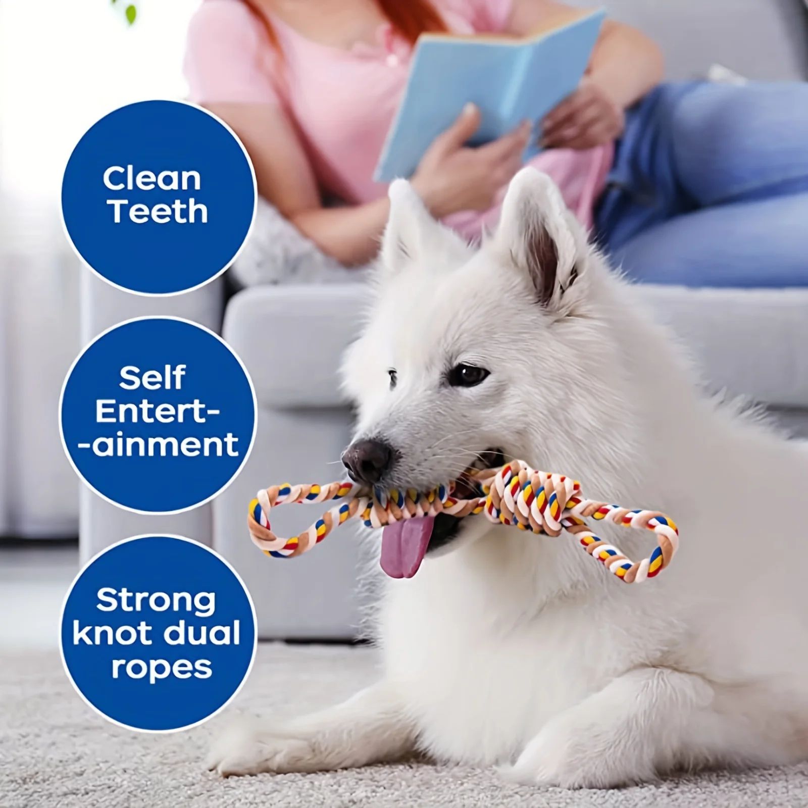 Dog Chew Toy | Natural Cotton Rope Tug Toy for Medium and Large Breeds | Durable and Non-Toxic 2