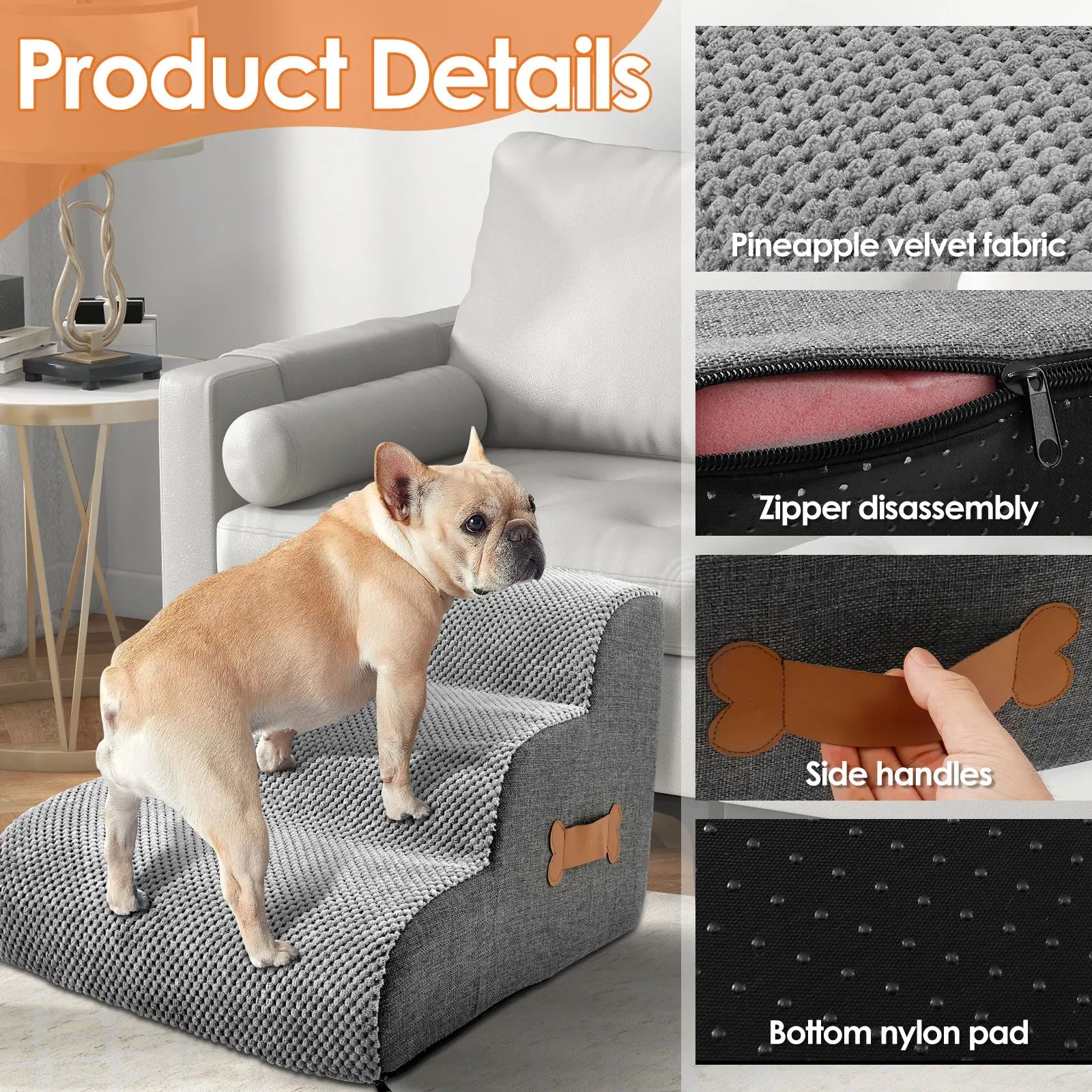 Dog Steps for Bed | High-Density Foam Dog Stairs | Soft and Sturdy Pet Steps for Easy Mobility 3