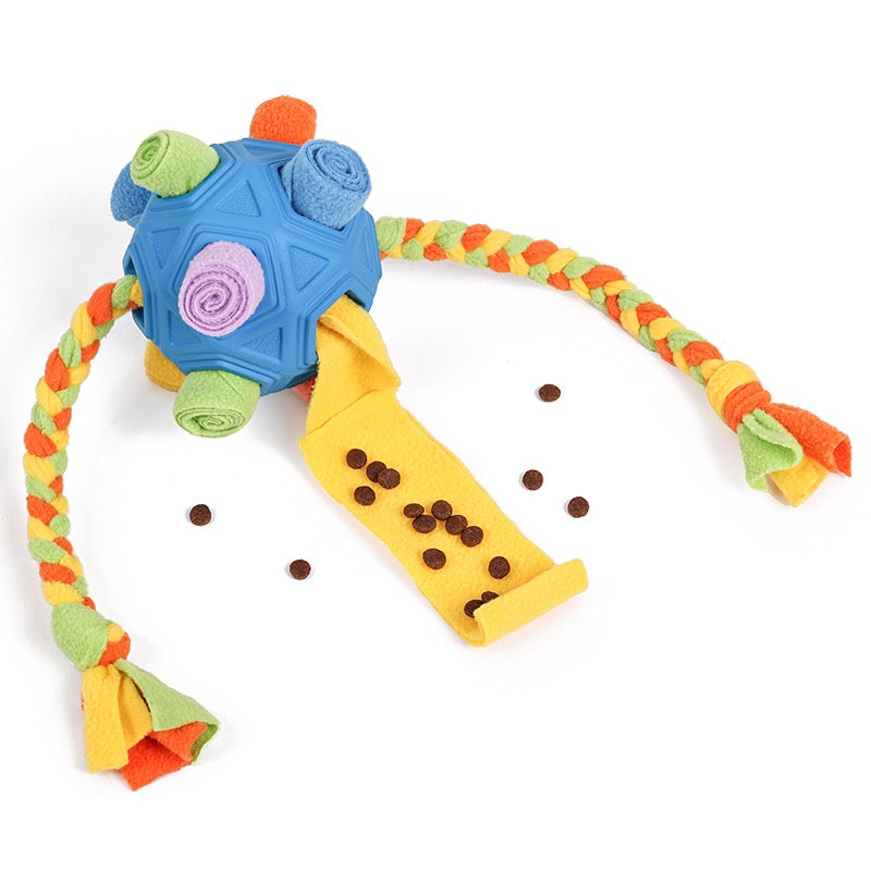 Dog Toy | Durable Fabric Snuffle Ball | Interactive 2-in-1 Tug-of-War Toy | Engaging Multi-Colored Design 2