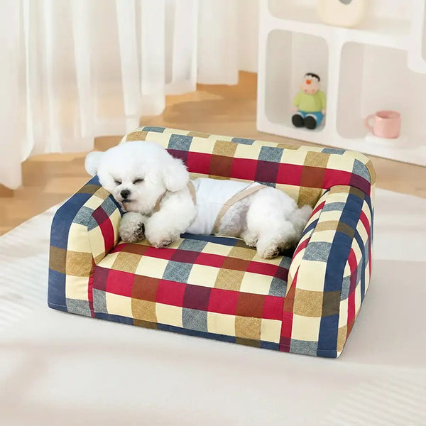 Dog's Breathable Cotton Canvas Sofa Bed | Cozy Scratch-Resistant Pet Lounge 0