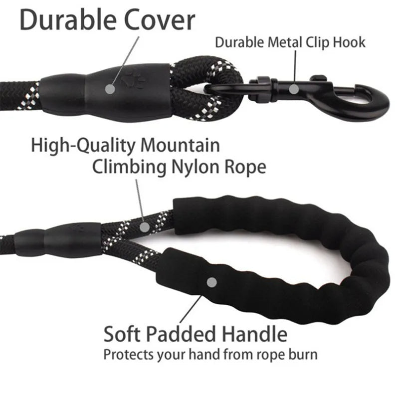 Dog's Durable Nylon Leash | Reflective Padded Handle for Comfort 2