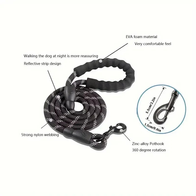 Dog's Durable Nylon Leash | Reflective Padded Handle for Comfort 4