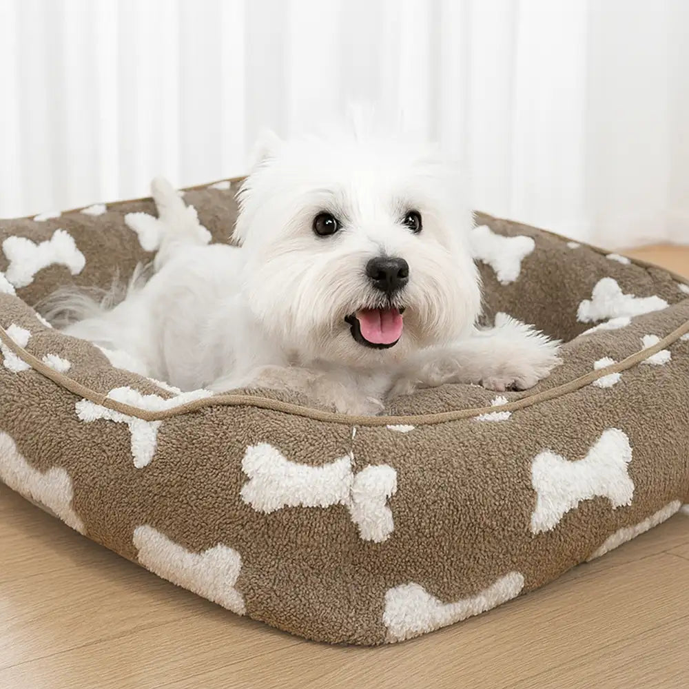Dog's Plush Polyester Dog Bed | Cozy Deep Sleep Square Bed 2
