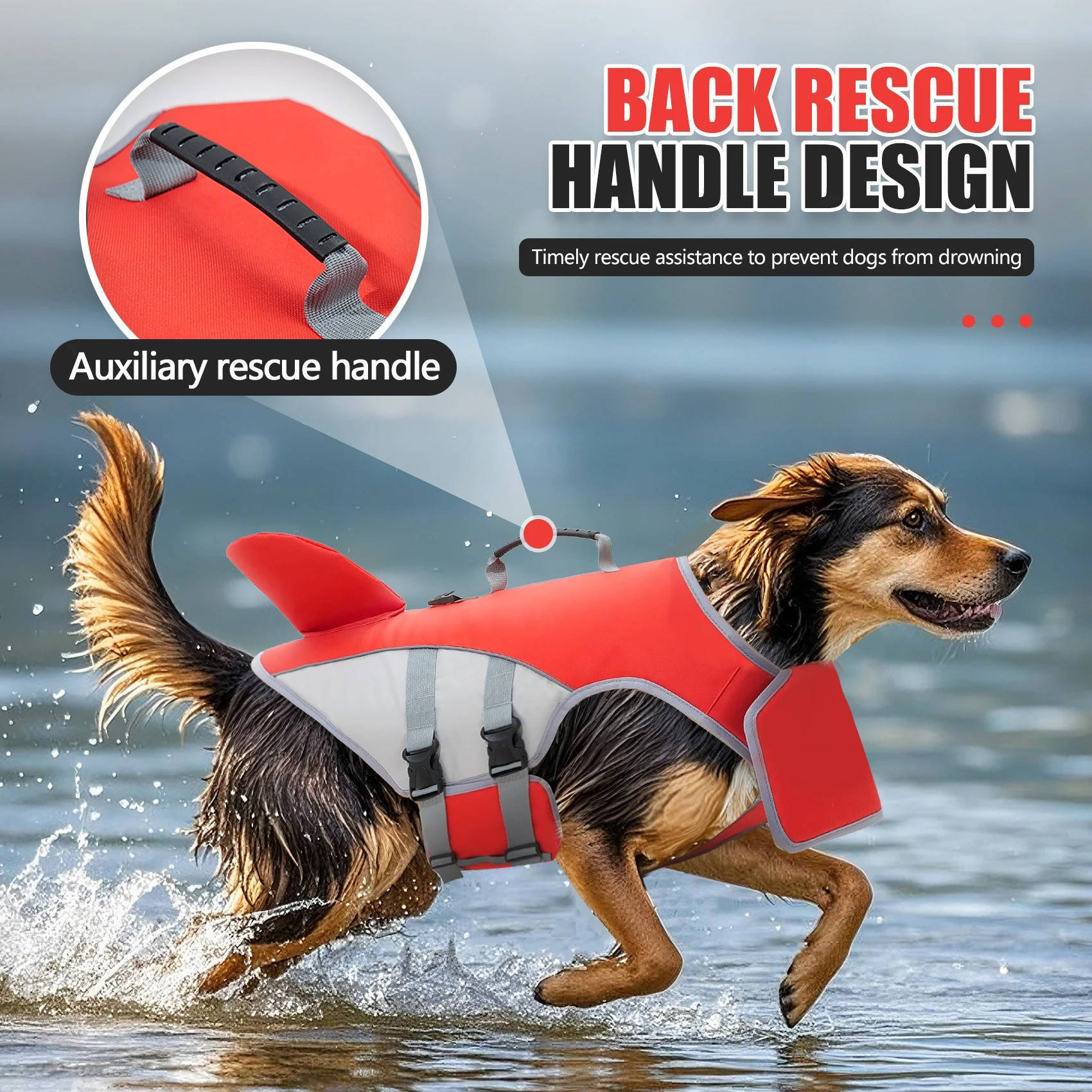Dog's Shark-Themed Float Jacket | Adjustable Buoyancy Life Vest 2