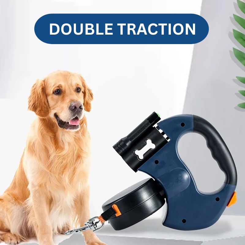 Dual Retractable Dog Leash | 10FT with Built-In Flashlight and Waste Bag Holder | Tangle-Free Design 2