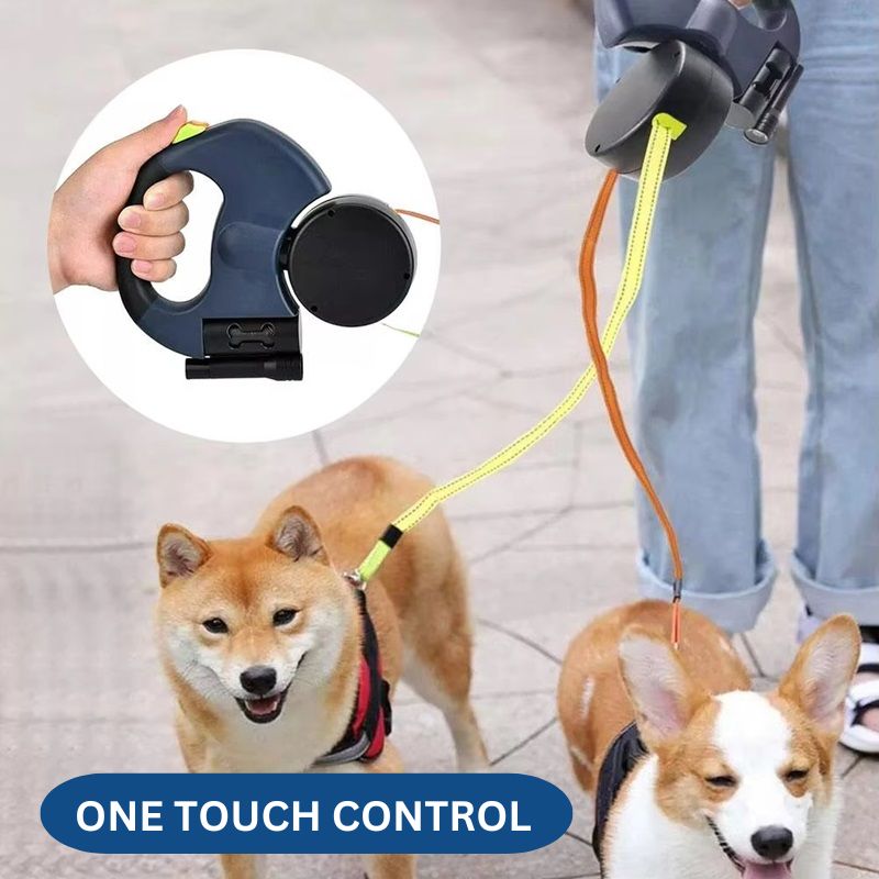 Dual Retractable Dog Leash | 10FT with Built-In Flashlight and Waste Bag Holder | Tangle-Free Design 4