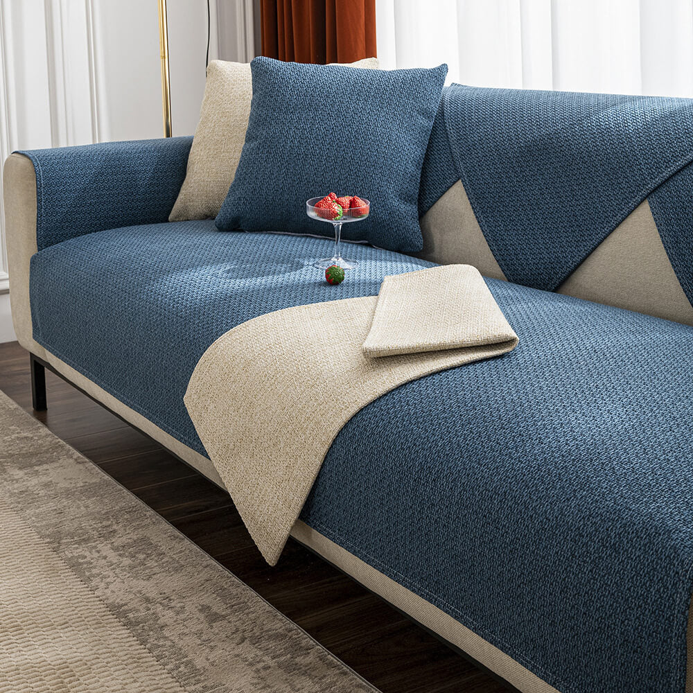 Minimalist Solid Color Breathable Faux Linen Plush Couch Cover
