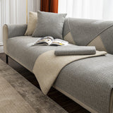 Minimalist Solid Color Breathable Faux Linen Plush Couch Cover