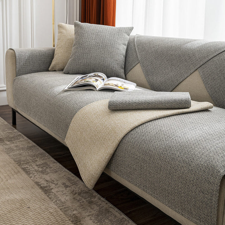 Minimalist Solid Color Breathable Faux Linen Plush Couch Cover
