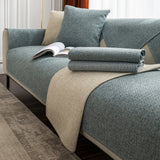 Minimalist Solid Color Breathable Faux Linen Plush Couch Cover