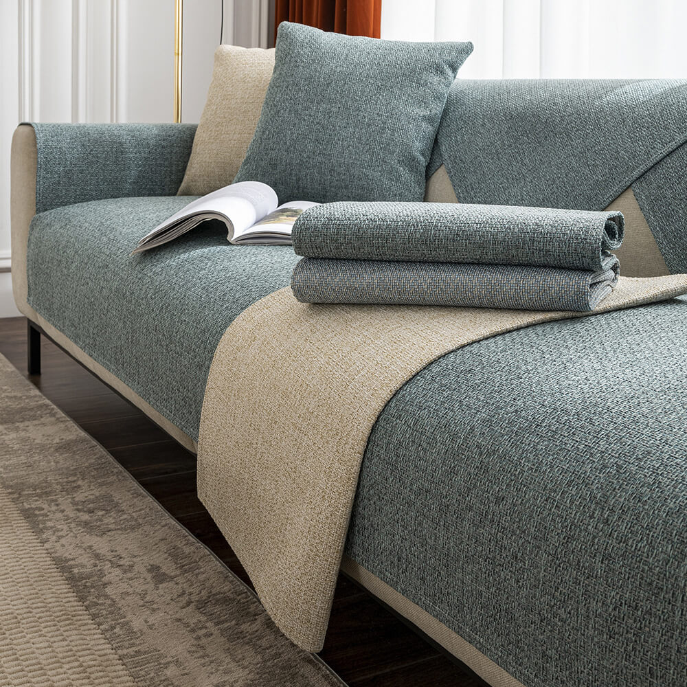 Minimalist Solid Color Breathable Faux Linen Plush Couch Cover