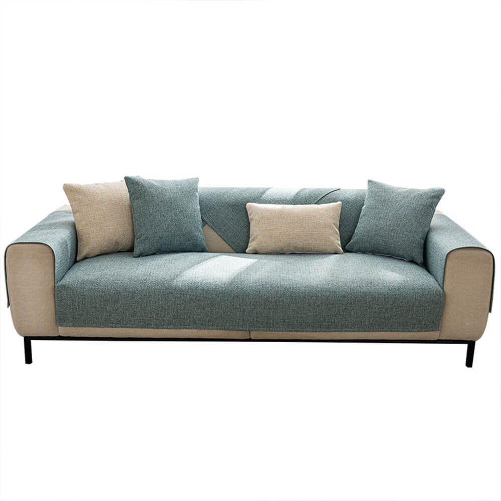 Minimalist Solid Color Breathable Faux Linen Plush Couch Cover