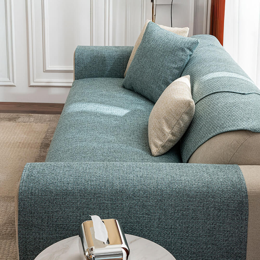 Minimalist Solid Color Breathable Faux Linen Plush Couch Cover