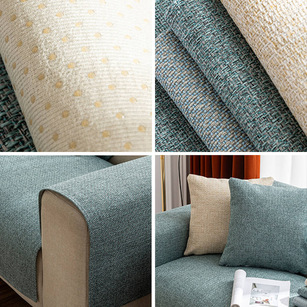 Minimalist Solid Color Breathable Faux Linen Plush Couch Cover