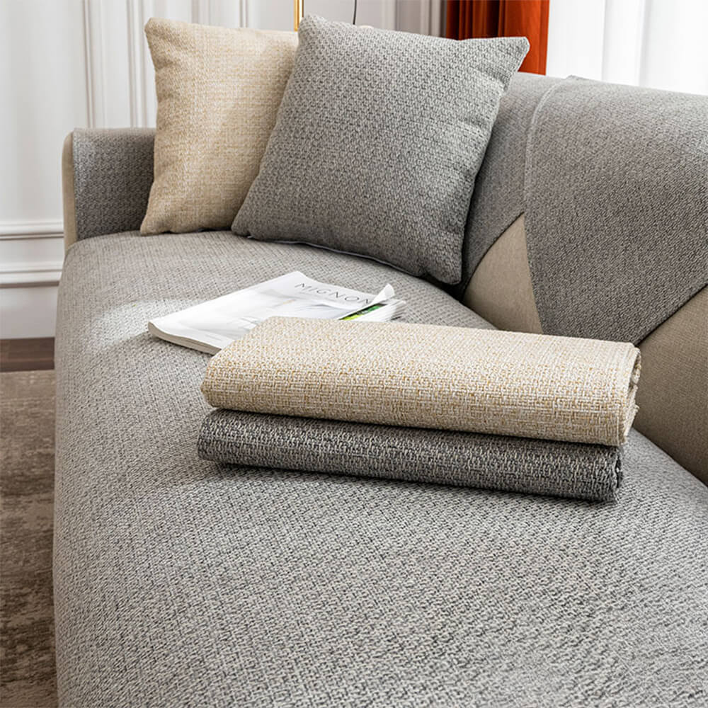 Minimalist Solid Color Breathable Faux Linen Plush Couch Cover