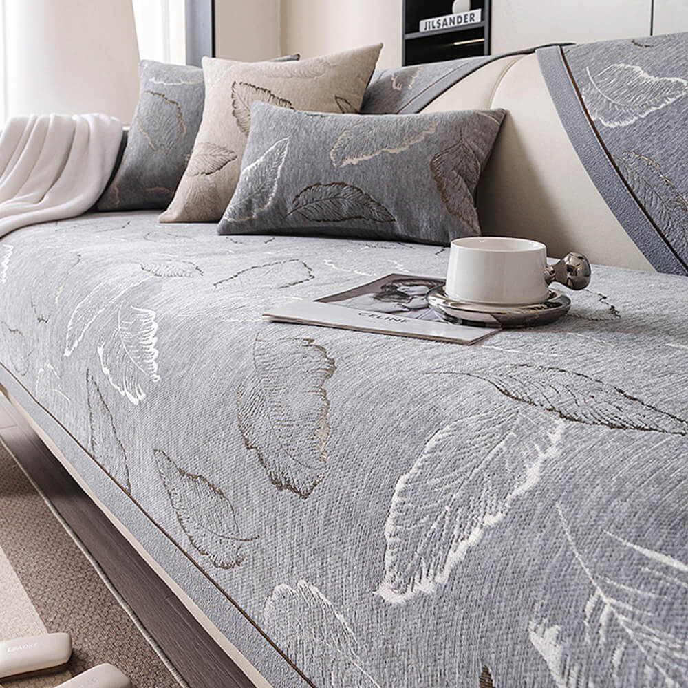 Premium Leaf Texture Chenille Non-Slip Anti-Scratch Deluxe Couch Cover