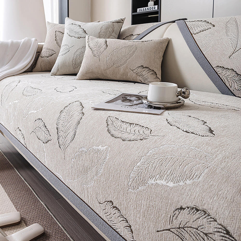 Premium Leaf Texture Chenille Non-Slip Anti-Scratch Deluxe Couch Cover