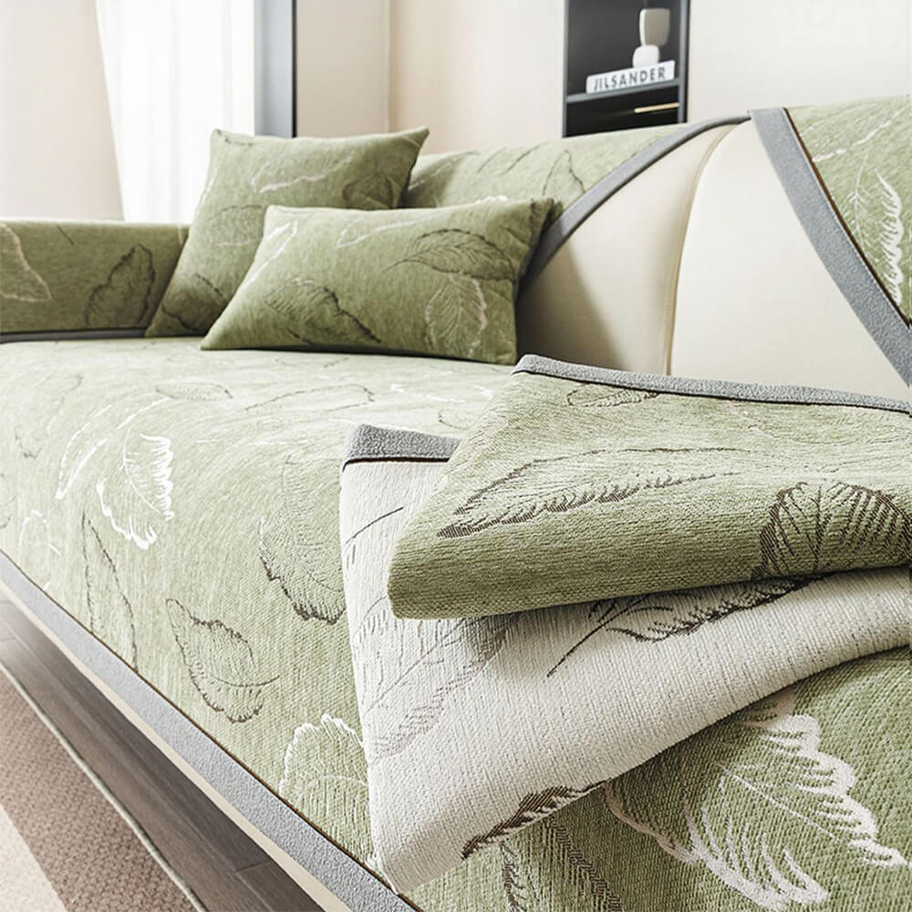 Premium Leaf Texture Chenille Non-Slip Anti-Scratch Deluxe Couch Cover