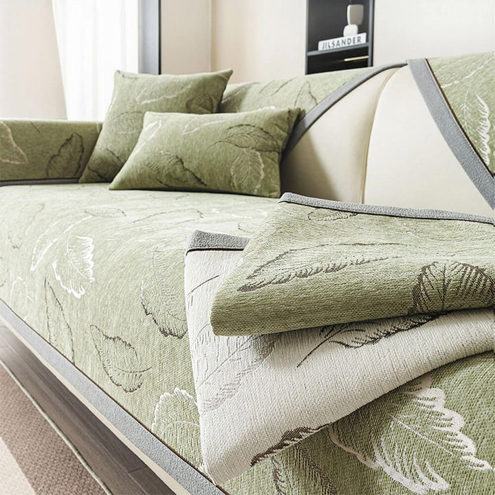 Premium Leaf Texture Chenille Non-Slip Anti-Scratch Deluxe Couch Cover