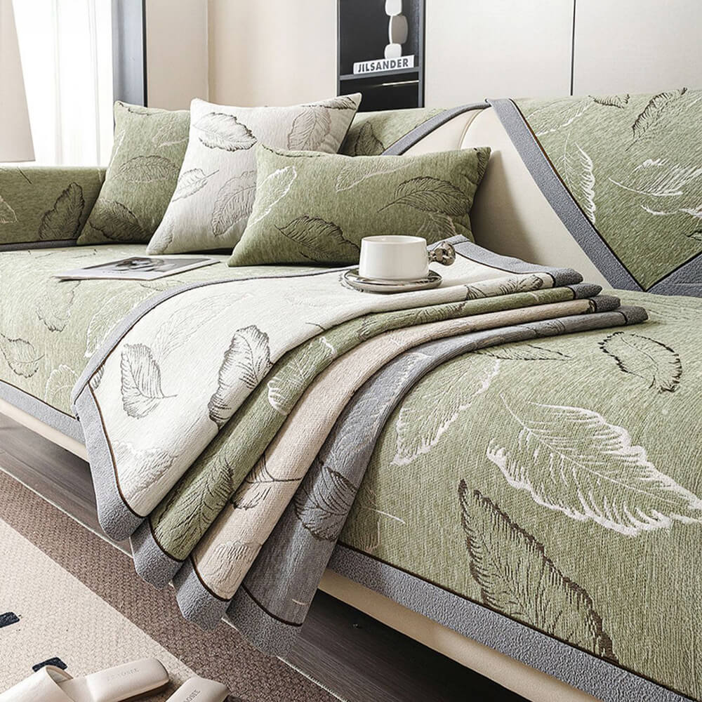 Premium Leaf Texture Chenille Non-Slip Anti-Scratch Deluxe Couch Cover